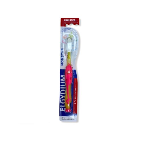 Elgydium Kids Monster Souple Soft, Οδοντόβουρτσα για Παιδιά 2-6 Ετών, Χρώμα Κίτρινο & Ροζ