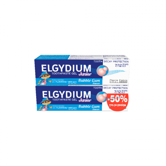Elgydium Promo Junior Bubble Παιδική Οδοντόκρεμα με Γεύση Τσιχλόφουσκα 2x50ml -50% στο 2ο προϊόν