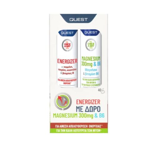 Quest 1+1 ΔΩΡΟ Energizer 20 Αναβράζουσες Ταμπλέτες & Magnesum 300mg & B6 20 Αναβράζουσες Ταμπλέτες 