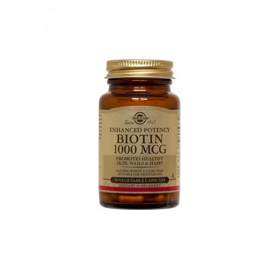 Solgar Biotin 1000μg 50Veg.Caps. Συντελεί στην αξιοποίηση των βιταμινών Β Solgar Biotin 1000μg 50Veg.Caps. Συντελεί στην αξιοποίηση των βιταμινών Β