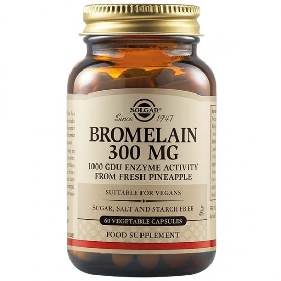 Solgar Bromelain 300mg x 60 caps. Διευκολύνει την πέψη