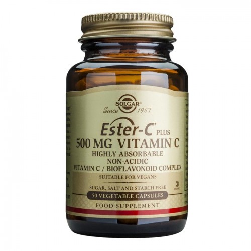 Solgar Ester-C 500mg 50Veg.Caps.  Συμβάλλει στην ομαλή λειτουργία του ανοσοποιητικού & νευρικού συστήματος