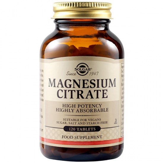 Solgar Magnesium Citrate 200mg 120Tabs. Βοηθά στην τόνωση του νευρικού συστήματος Solgar Magnesium Citrate 200mg 120Tabs. Βοηθά στην τόνωση του νευρικού συστήματος