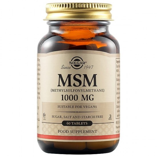 Solgar MSM 1000mg, 60Tabs. Συμβάλλει στην ενίσχυση του συνδετικού οστού
