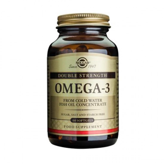 Solgar Omega 3 Double Strength, Ωμέγα 3 Λιπαρά Οξέα για την Υγεία του Εγκεφάλου & του Καρδιαγγειακού Συστήματος 60 Softgels