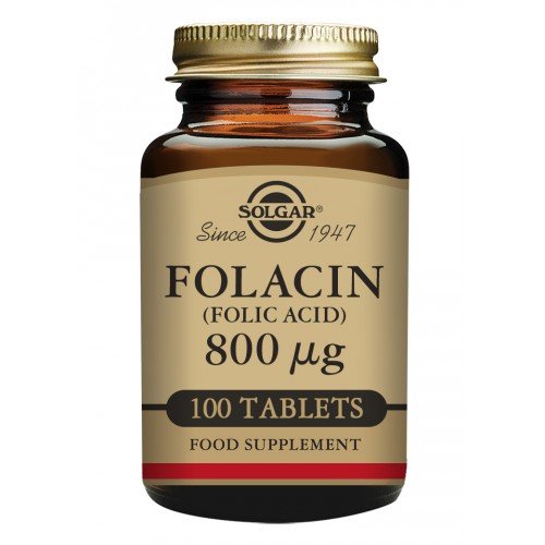 Solgar Folacin (Folic Acid) 800μg, 100Tabs. Συμβάλλει στη φυσιολογική ανάπτυξη των ιστών του εμβρύου
