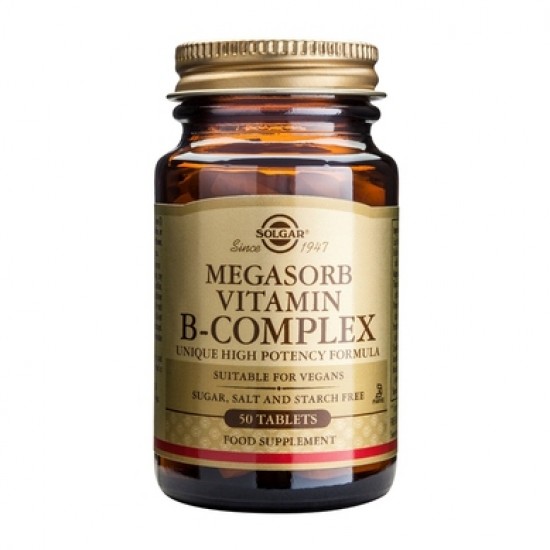 Solgar Megasorb Vitamin B-50 Complex 50Tabs. Σε μορφή άμεσα αξιοποιήσιμη και καλύτερα απορροφίσιμη από τον οργανισμό 