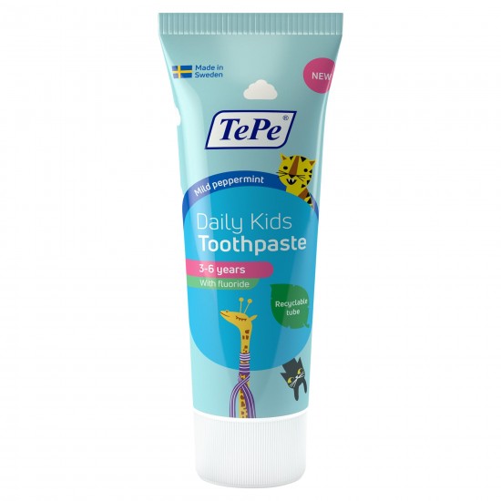 Tepe Daily Kids Toothpaste 3-6 Years, Ήπια Οδοντόκρεμα με Φθόριο 1000ppm, Ελαφριά Γεύση Μέντας 75ml