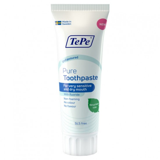 Tepe Pure Toothpaste Ήπια Οδοντόκρεμα για πολύ Ευαίσθητα & Ξηρό Στόμα, Κατάλληλη από 7 Ετών, Χωρίς Γεύση 75ml