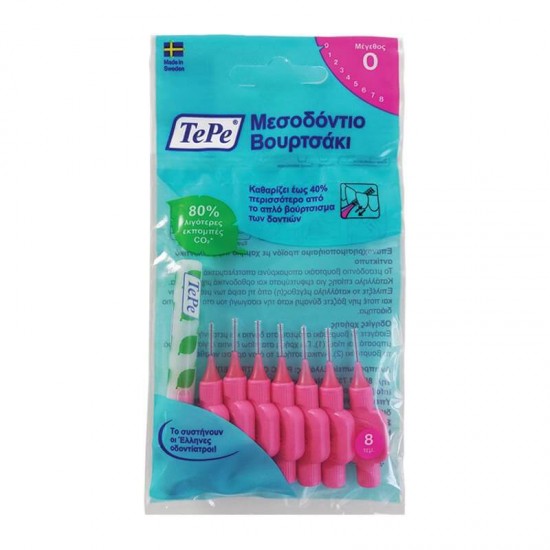 Tepe Μεσοδόντια Βουρτσάκια 8τμχ 0,40mm Size 0, Φούξια Tepe Μεσοδόντια Βουρτσάκια 8τμχ 0,40mm Size 0, Φούξια