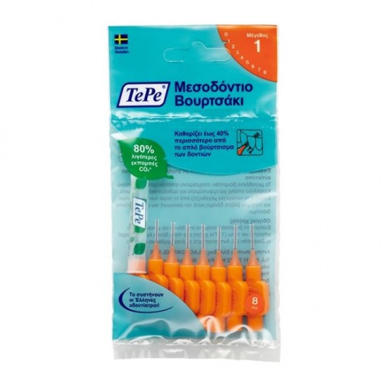 Tepe Μεσοδόντια Βουρτσάκια 8τμχ 0,45mm Size 1, Πορτοκαλί Tepe Μεσοδόντια Βουρτσάκια 8τμχ 0,45mm Size 1, Πορτοκαλί
