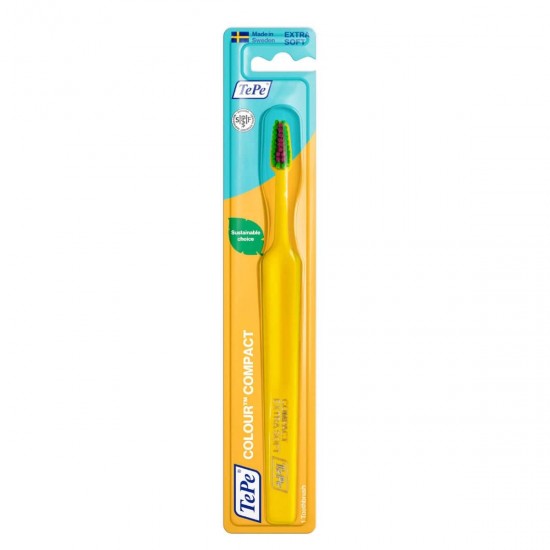 Tepe Colour Compact Extra Soft Οδοντόβουρτσα Κίτρινη με Πράσινες & Φούξια Ίνες, 1 Τεμάχιο