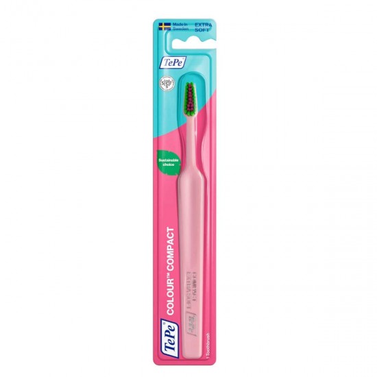 Tepe Colour Compact Extra Soft Οδοντόβουρτσα Ροζ με Πράσινες & Φούξια Ίνες, 1 Τεμάχιο
