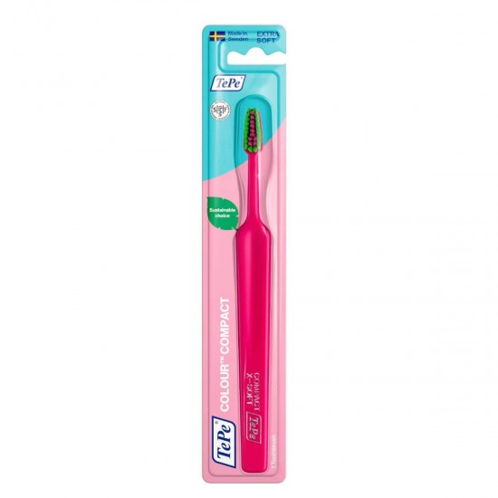 Tepe Colour Compact Extra Soft Οδοντόβουρτσα Φούξια με Πράσινες & Φούξια Ίνες, 1 Τεμάχιο