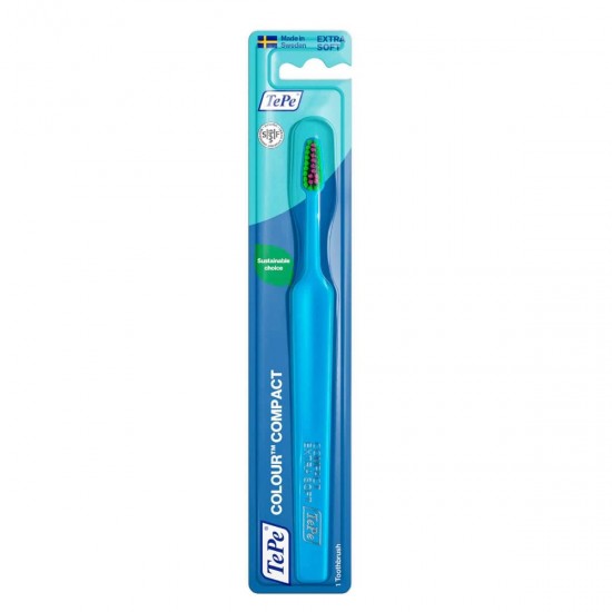 Tepe Colour Compact Extra Soft Οδοντόβουρτσα Γαλάζια με Πράσινες & Φούξια Ίνες, 1 Τεμάχιο