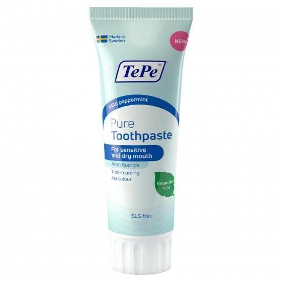 Tepe Pure Toothpaste Ήπια Οδοντόκρεμα για πολύ Ευαίσθητα & Ξηρό Στόμα, Κατάλληλη από 7 Ετών, Ελαφριά Γεύση Μέντας 75ml
