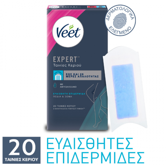 Veet Expert Ταινίες Αποτρίχωσης με Κρύο Κερί για Σώμα & Πόδια για Ευαίσθητες Επιδερμίδες 20τεμ