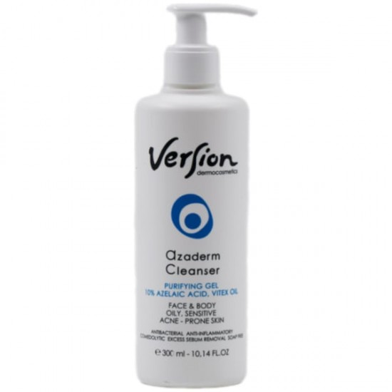 Version Azaderm Cleanser Gel Καθαρισμού Προσώπου & Σώματος Με Αντιβακτηριδιακή & Αντιφλεγμονώδη Δράση 300ml