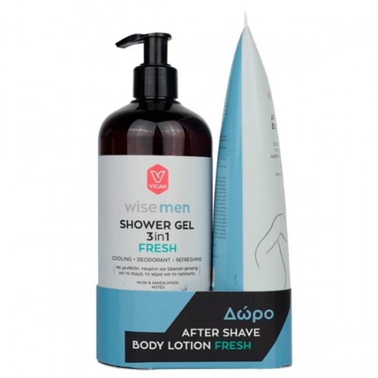 Vican Promo Wise Men Shower Gel 3 in 1 Fresh Αφρόλουτρο 500ml & Δώρο After Shave Body Lotion Fresh Ενυδατική Λοσιόν Σώματος 200ml