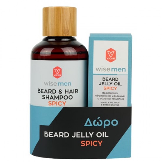 Vican Promo Wise Men Beard & Hair Shampoo Spicy Σαμπουάν για Μαλλιά & Γένια, 200ml & Δώρο Beard Jelly Oil Spicy Λάδι για Μαλλιά & Γένια 30ml