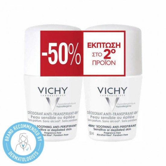 Vichy Deo Anti-Transplant 48H Roll-On Καταπραϋντικό Αποσμητικό 2x50ml (-50% στο 2ο τεμάχιο)