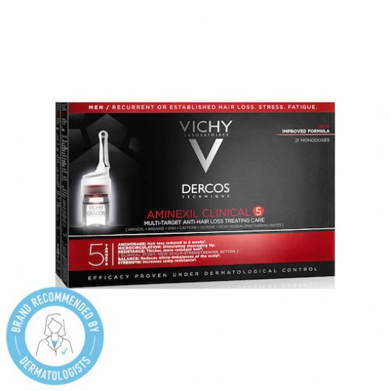 Vichy Homme Dercos Aminexil Clinical-5, Θεραπεία για την Αντρική Τριχόπτωση 21x6ml
