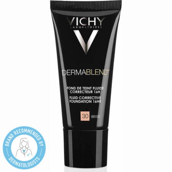 Vichy Dermablend Correcteur Fluide SPF35 Διορθωτικό make-up 16ωρης κάλυψης λεπτόρρευστης υφής για όλους τους τύπους της επιδερμίδας Aπόχρωση 30 Beige, 30ml