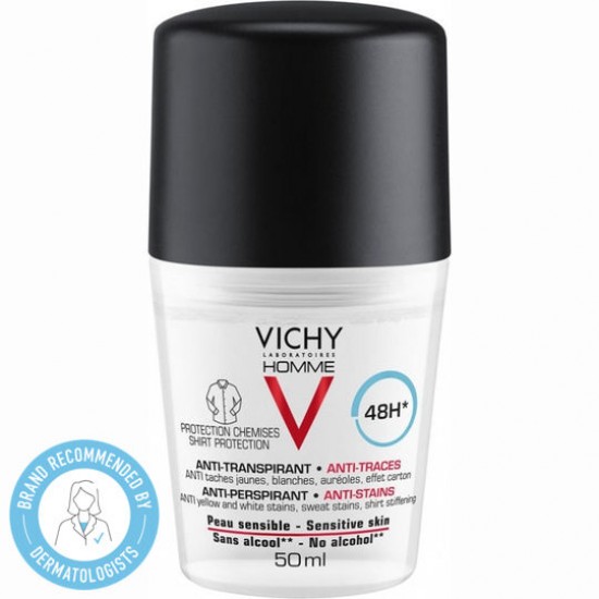 Vichy Homme Deo Anti-Stains 48h Ανδρικό Αποσμητικό ενάντια στα σημάδια, 50ml