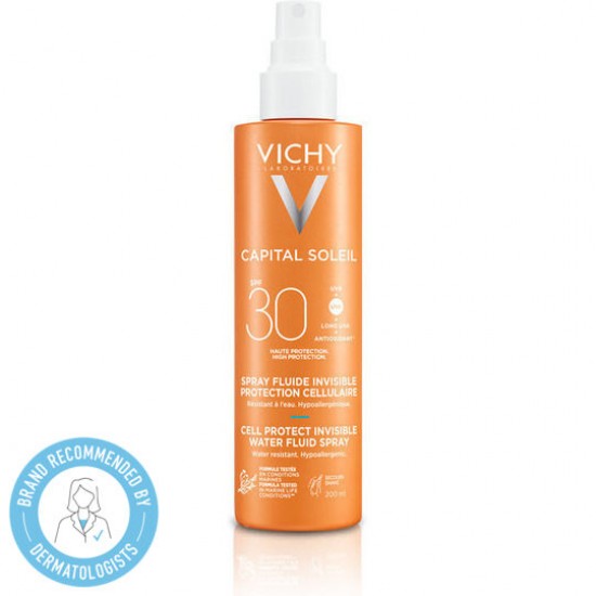 Vichy Capital Soleil Cell Protect Water Fluid Spray SPF30, Αντηλιακό Spray Πολλαπλής Χρήσης 200ml