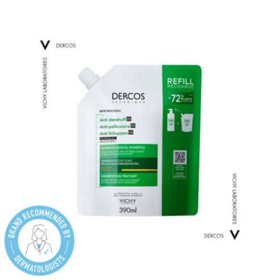 Vichy Dercos Anti Dandruff, Σαμπουάν για Ξηρά Μαλλιά,Refill 390ml