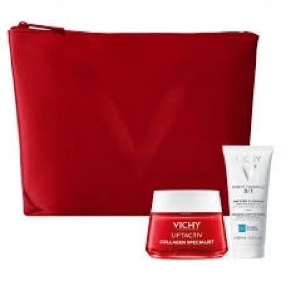 Vichy Promo  Liftactiv Collagen Specialist Αντιρυτιδική Κρέμα Ημέρας 50ml & Purete Thermal Γαλάκτωμα Καθαρισμού 3 Σε 1 100ml & Δερμάτινο Νεσεσέρ