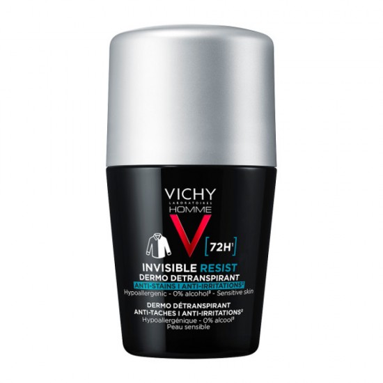 Vichy Homme Invisible Resist 72H Ανδρικό Αποσμητικό Roll-On Κατά των Σημαδιών & της Έντονης Εφίδρωσης, 50ml