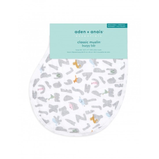 Aden+Anais Essentials Cotton Muslin Burpy Bib, Alphabet 1 Τεμάχιο