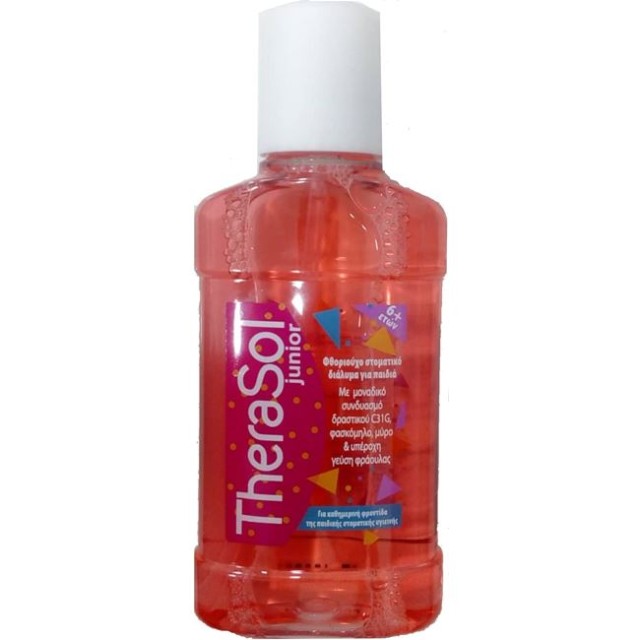 Therasol Junior Φθοριούχο Στοματικό Διάλυμα για Παιδιά 6+ ετών, με γεύση φράουλα 250ml
