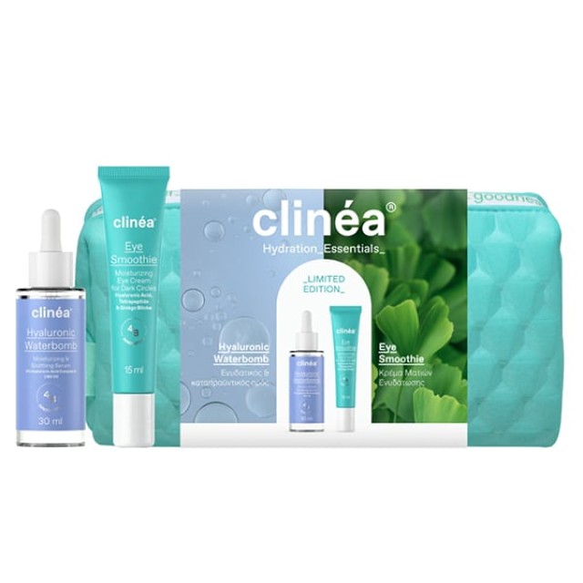 Clinea Promo Hydration Essentials Hyaluronic Waterbomb Ενυδατικός & Καταπραϋντικός Ορός 30ml & Eye Smoothie Ενυδατική Κρέμα Ματιών 15ml & Δώρο Νεσεσέρ