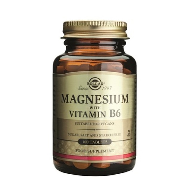 Solgar Magnesium + B6 100Tabs. Βοηθά στη φυσιολογική λειτουργάι των οστών, των δοντιών και των μυών