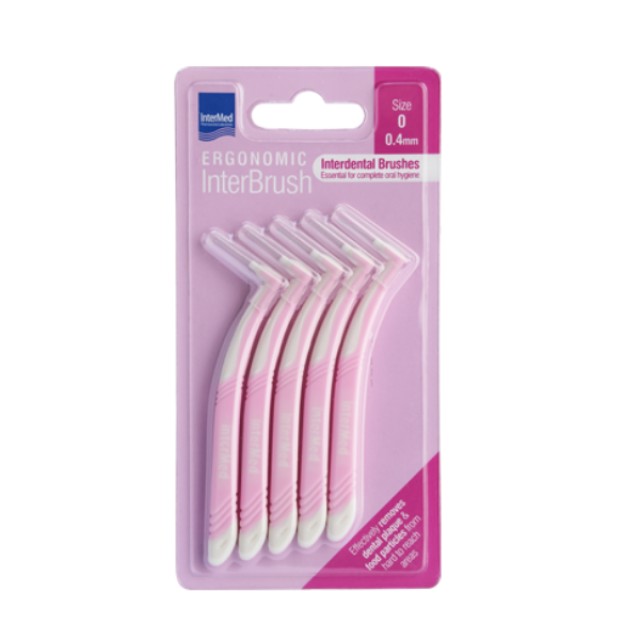 Intermed Ergonomic Μεσοδόντια Βουρτσάκια με Λαβή Size 0 (0.4mm) Ροζ 5τμχ