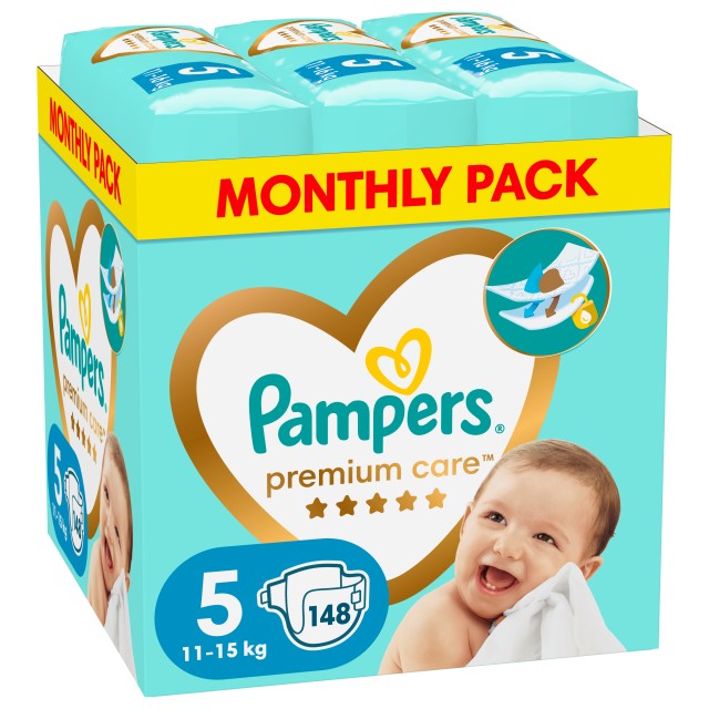 Pampers Premium Care Νο5 11-16kg Πάνες 148τεμ (Monthly Pack)