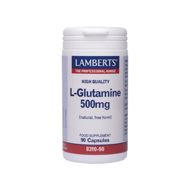 Lamberts L-Glutamine 500mg, Γλουταμίνη Ελεύθερης Μορφής 90 Caps Πηγή Ενέργειας για τον Εγκέφαλο, Βοηθάει Επίσης στην Επούλωση των Πεπτικών Ελκών