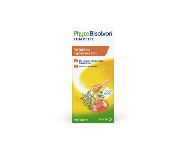 PhytoBisolvon Complete 100% Φυσικό Σιρόπι για Ξηρό & Παραγωγικό Βήχα, Με Εκχυλίσματα από Πεντάνευρο, Θυμάρι & Μέλι 180g