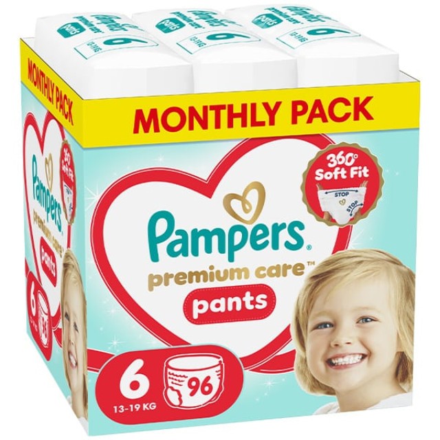 Pampers Premium Care Pants No6 13kg-19kg Πάνες - Βρακάκι 96τεμ (Monthly Pack)