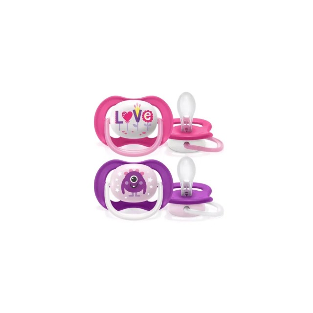 Avent Ultra Air Happy Ορθοδοντικές Πιπίλες 6-18m Χρώμα ροζ & Μωβ 2 Τεμάχια SCF080/10