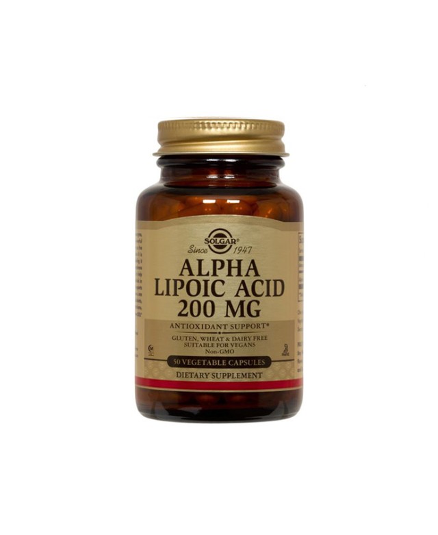 Solgar Alpha Lipoic Acid 200 mg, 50Veg.Caps. Προάγει τις διαδικασίες του κυτταρικού μεταβολισμού