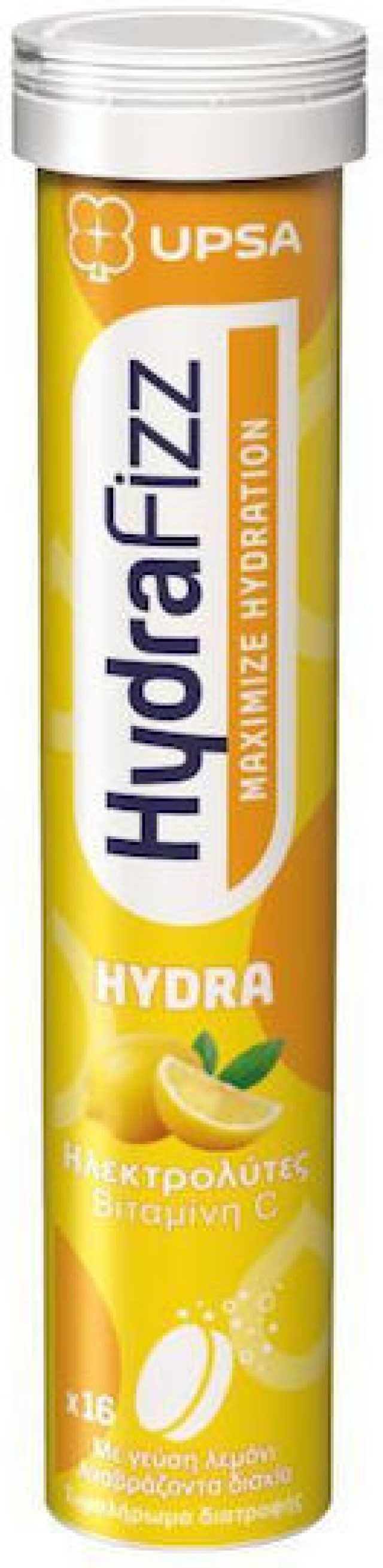 Upsa Hyrdrafizz Ηλεκτρολύτες Hydra + Βιταμίνη C Με Γεύση Λεμόνι 16 Αναβράζοντα Δισκία