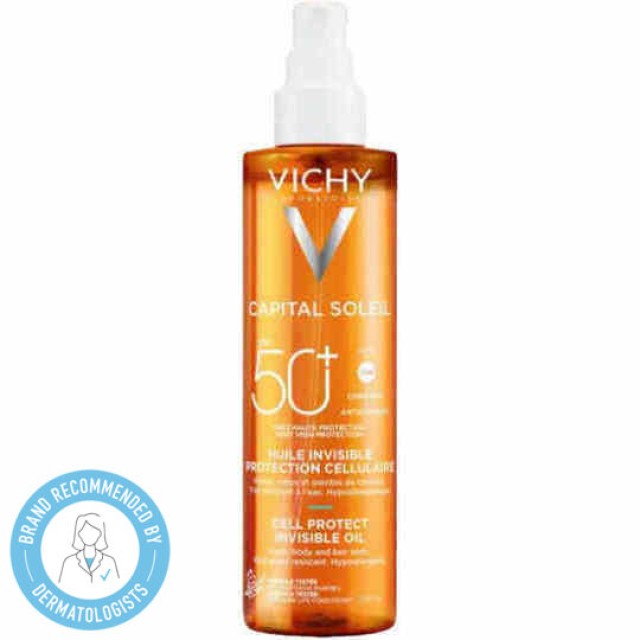 Vichy Capital Soleil Cell Protect Invisible Αδιάβροχο Αντηλιακό Λάδι Προσώπου και Σώματος SPF50 σε Spray 200ml