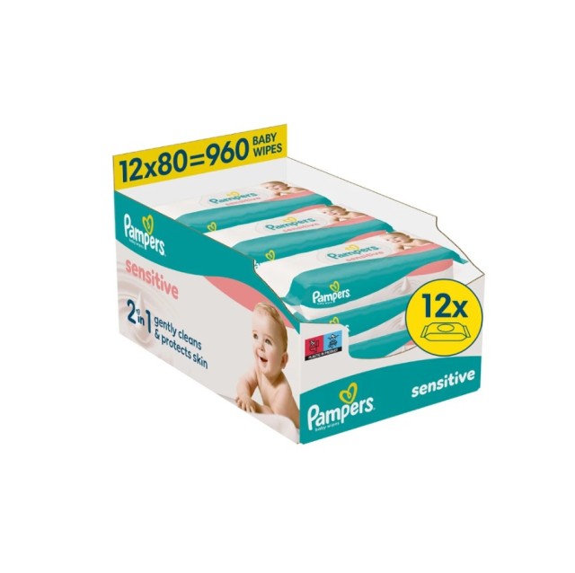 Pampers Sensitive Μωρομάντηλα χωρίς Οινόπνευμα & Parabens 12×80τμχ
