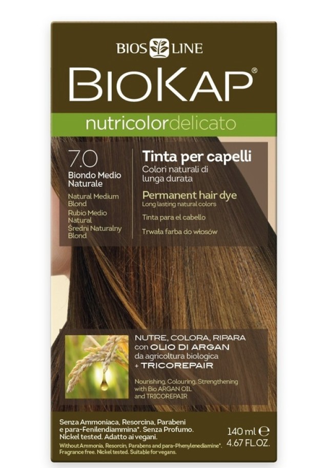 Biokap N7.0 Natural Medium Blond, Βαφή Μαλλιών Χρώμα Ξανθό Φυσικό Χρυσαφί 140ml