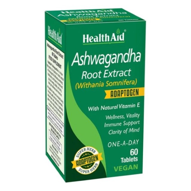 Health Aid Ashwagandha Root Extract & Vit E, Τιτλοδοτημένο Εκχύλισμα Ρίζας με Αντιοξειδωτική Δράση 60 Vegan Ταμπλέτες  