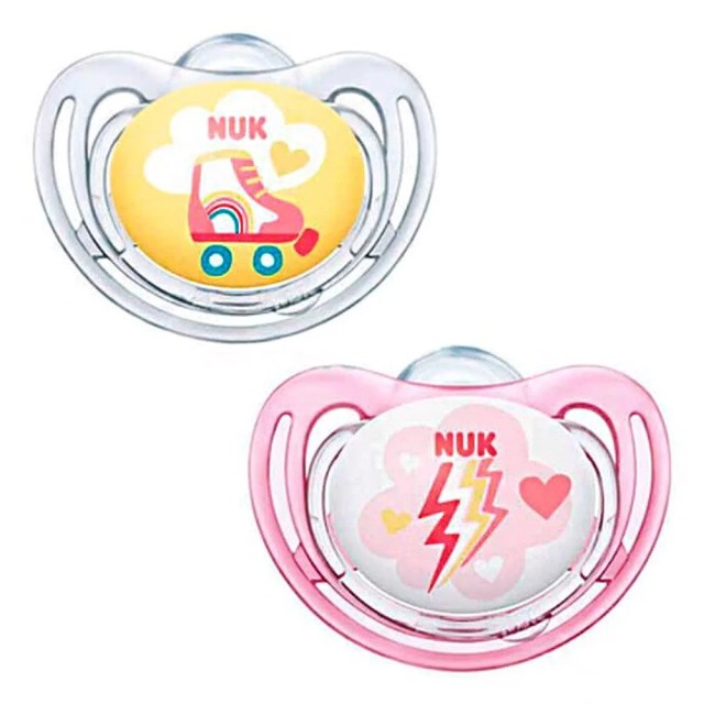 Nuk Freestyle Ορθοδοντικές Πιπίλες Σιλικόνης 18-36m με Θήκη, Χρ΄ώμα Διάφανο/Ροζ 2τμχ