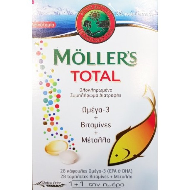 Mollers Total Συμπλήρωμα Διατροφής με 28caps Ω3 + 28tabs Βιταμίνες & Μέταλλα